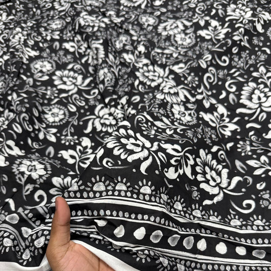 Buy Premium Poplin Border Black Chalk Hand Block Print Fabric
