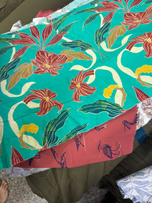 Buy Cotton Poplin Mint Blue Base Brocade Floral Printed Fabric