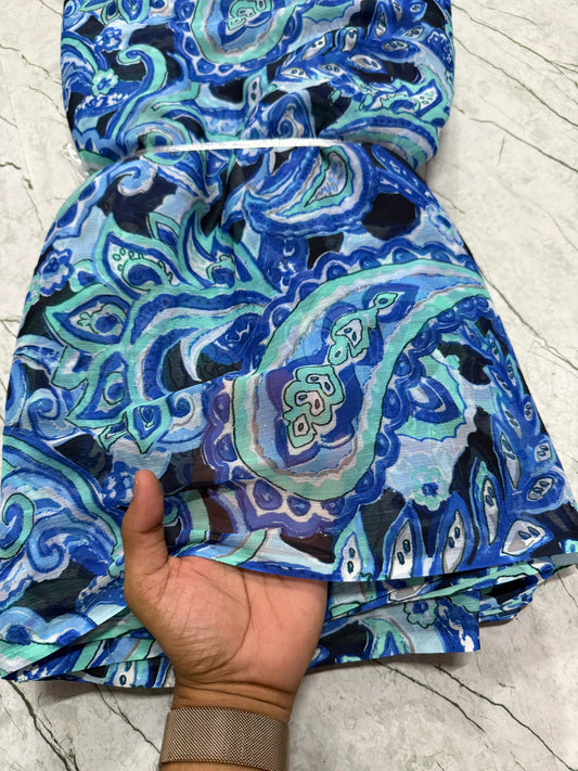 Buy Viscose Georgette Blue Paisley Printed Fabric
