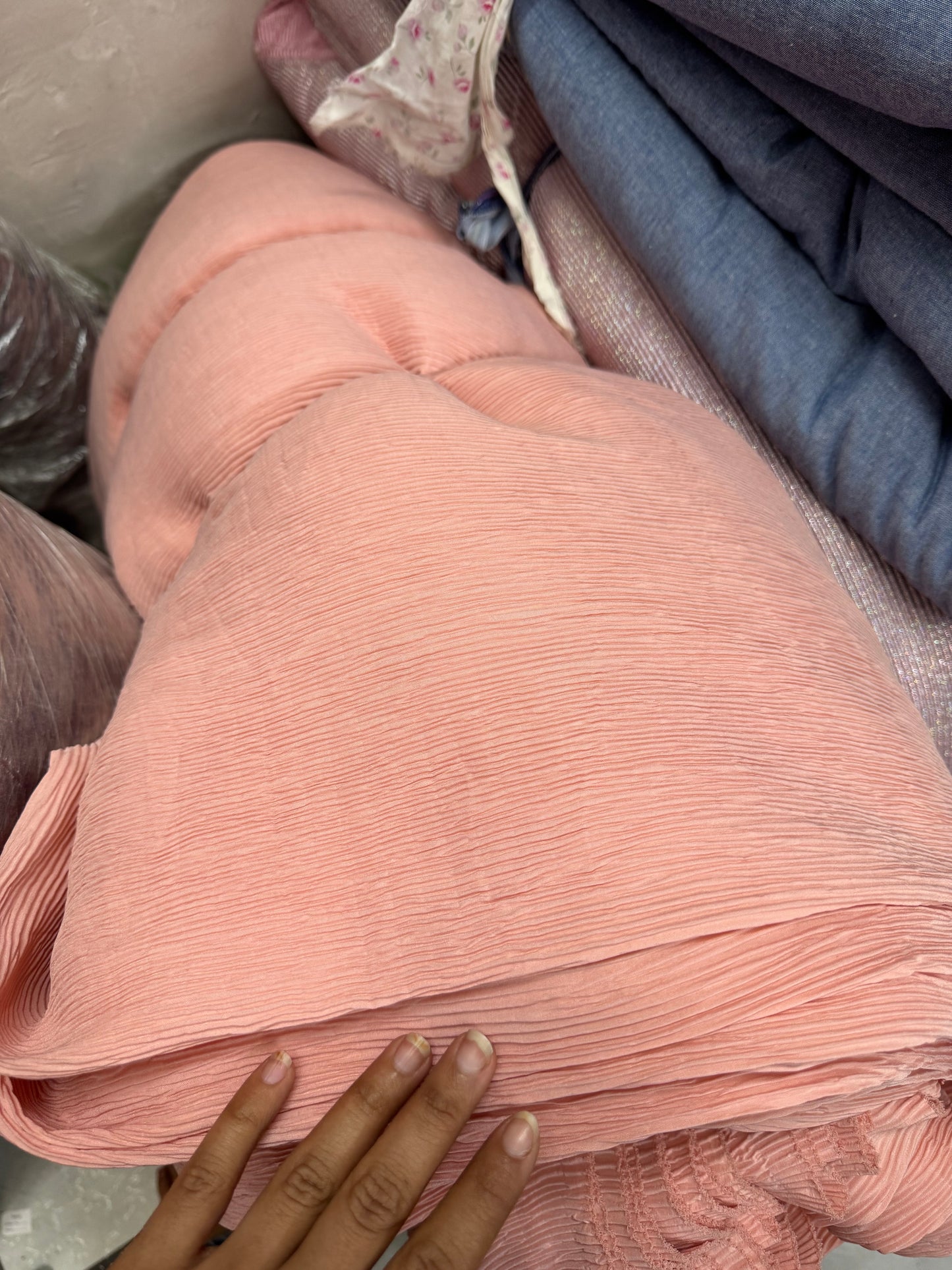 Buy Georgette Pleated Peach Pink Fabric