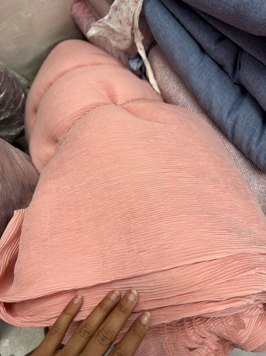 Buy Georgette Pleated Peach Pink Fabric