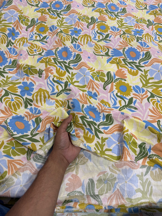 Buy Cotton Linen Pastel Floral Printed Fabric