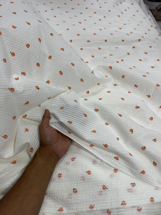 Premium Seersucker Tangerine Printed Fabric