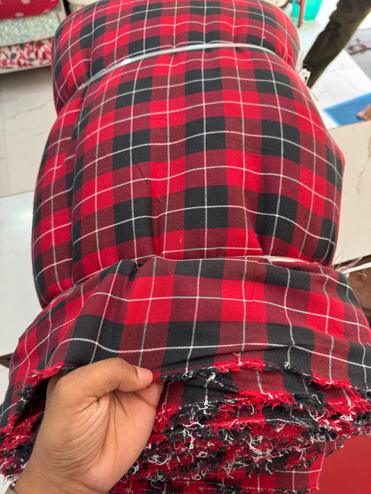 Buy Cotton Twill Block Black Red Check Fabric
