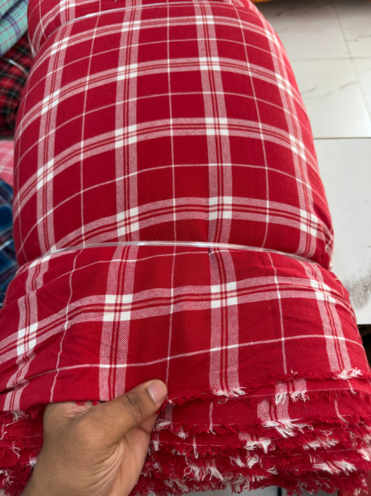 Buy Cotton Twill Red White Check Fabric
