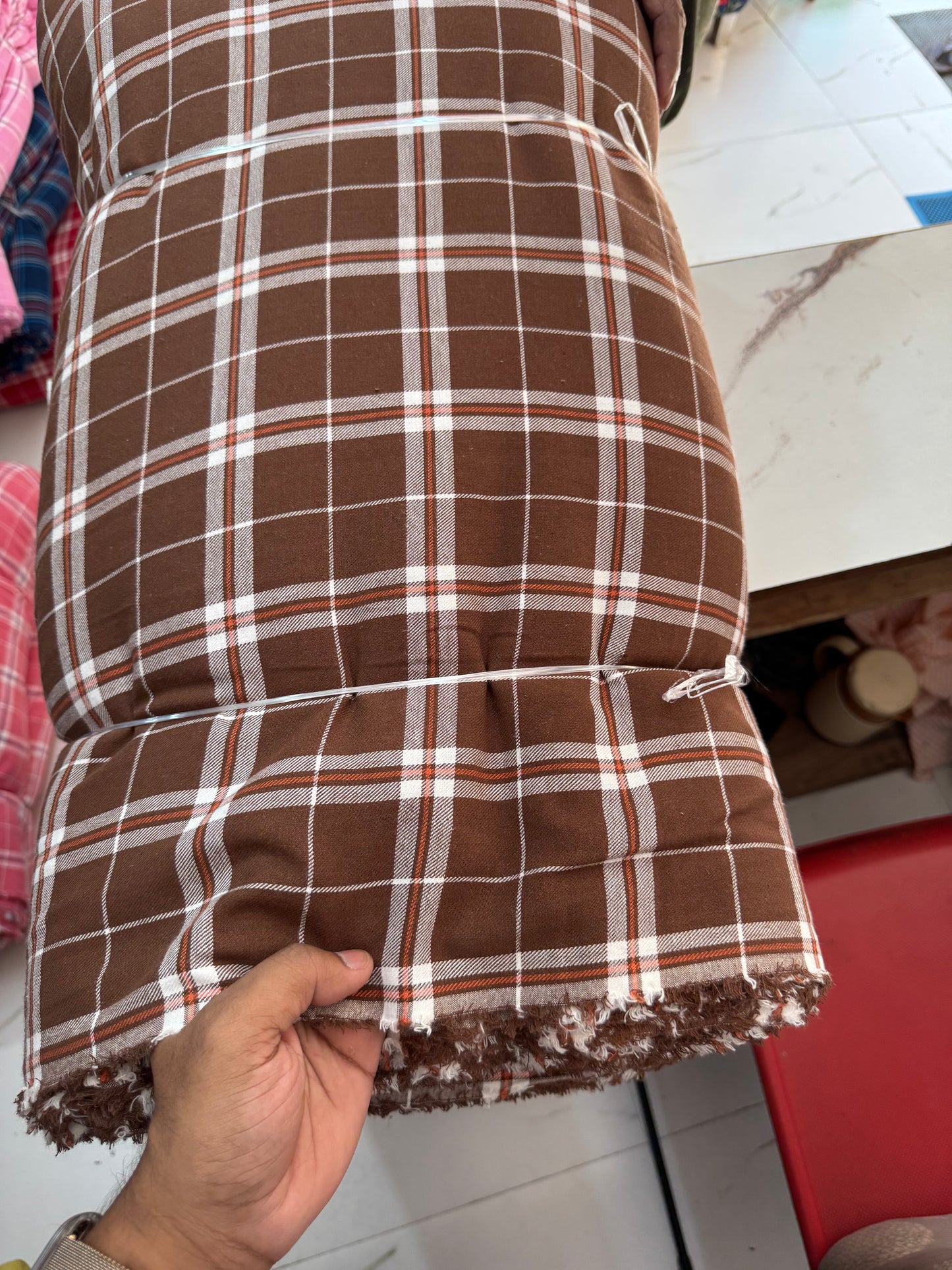 Buy Cotton Twill Brown White Check Fabric