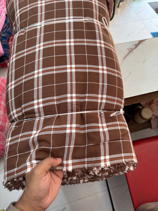 Buy Cotton Twill Brown White Check Fabric