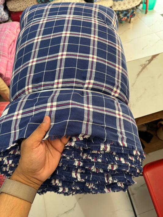Buy Cotton Twill Blue Beige Check Fabric