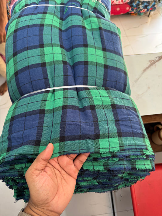 Buy Cotton Twill Green Blue Black Check Fabric