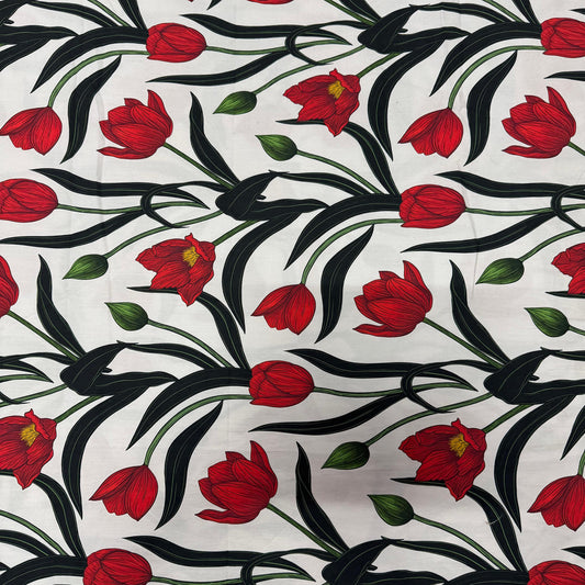 Buy Poplin Bold Rose Printed Fabric