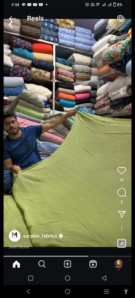 Buy Cotton Crinkled Crepe Pista Green Solid Fabric
