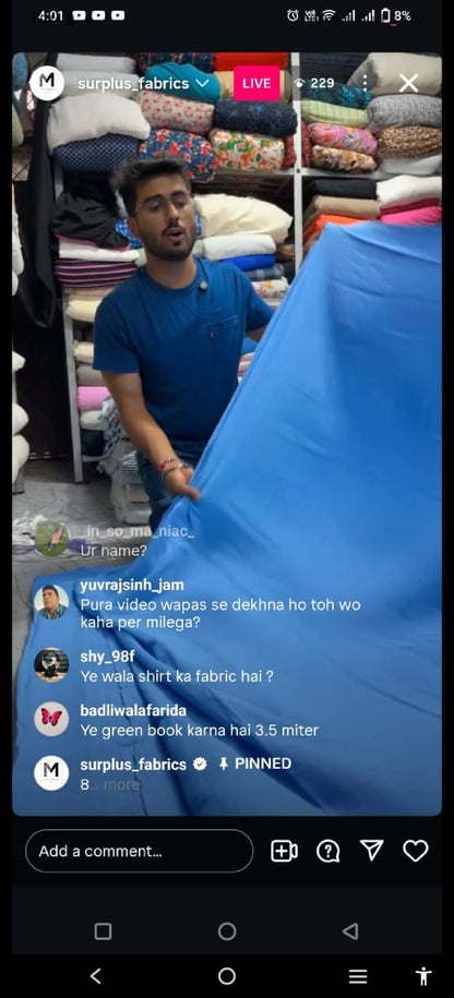 Buy Cotton Crinkled Crepe Aqua Blue Solid Fabric - MAF 