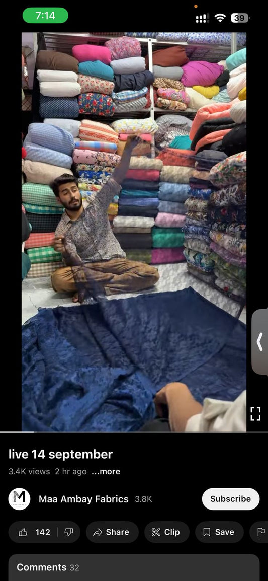Buy Blue Mesh Embroidery Fabric