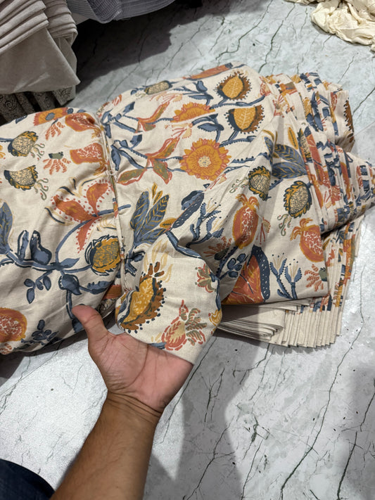 Buy Casement Beige Base Jacobean Printed Fabric for Tote Bags