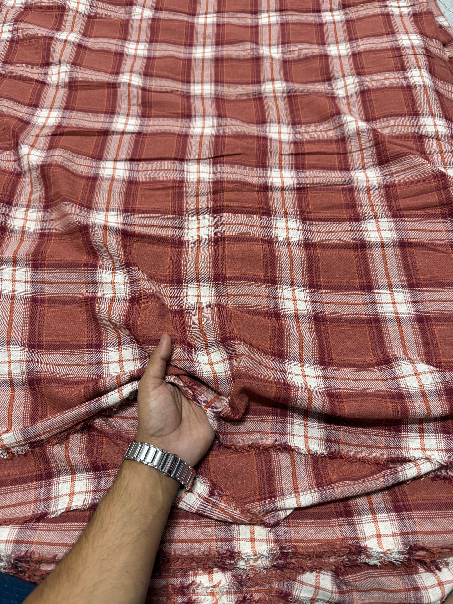 Buy Rare Cotton Twill Brown Check Fabric