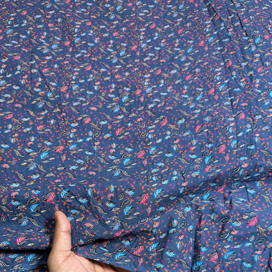 Buy Cambric Butta Blue Base Leafy Fabric