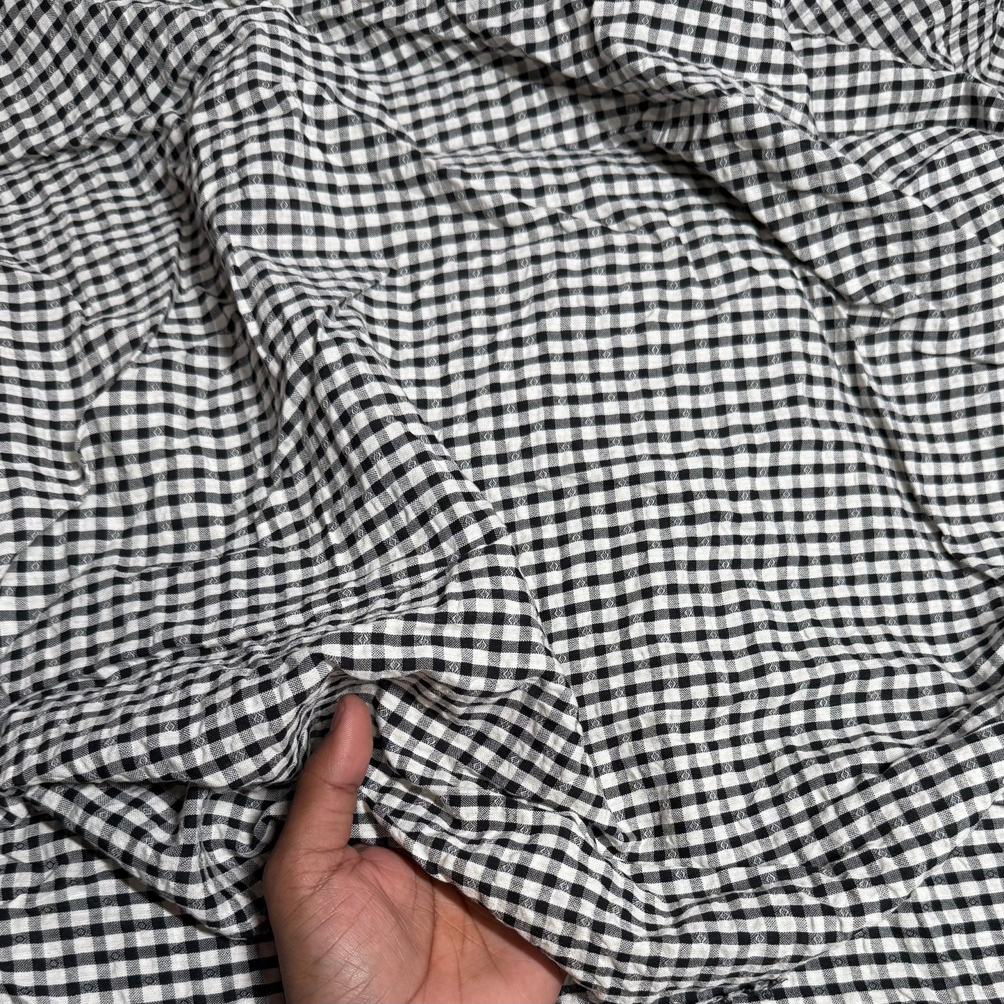 Premium Dobby Seersucker Gingham Black & White Check Fabric