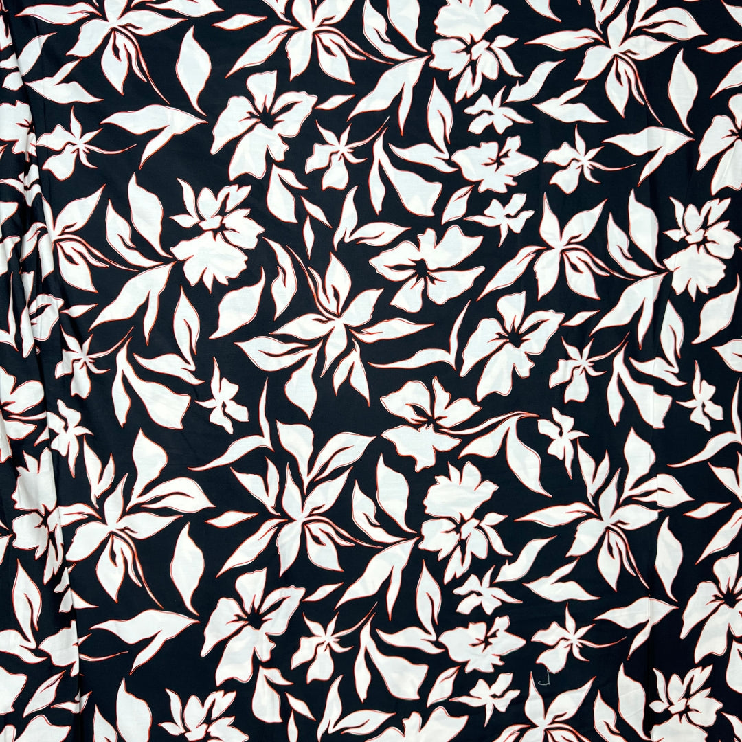 Buy Poplin Orange Border Flower B&W Printed Fabric