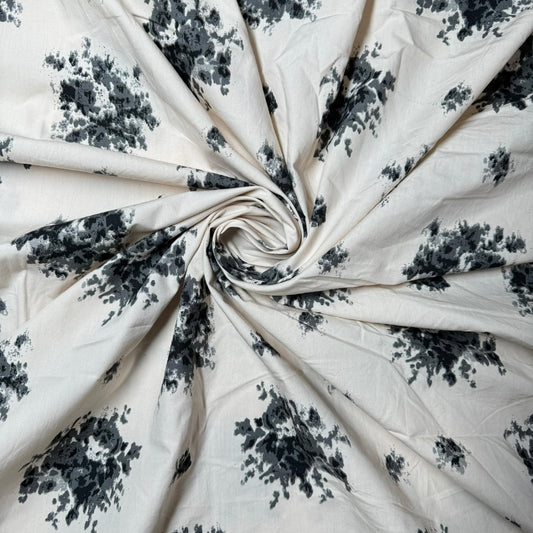 Buy Poplin Black & Grey Floral Fabric