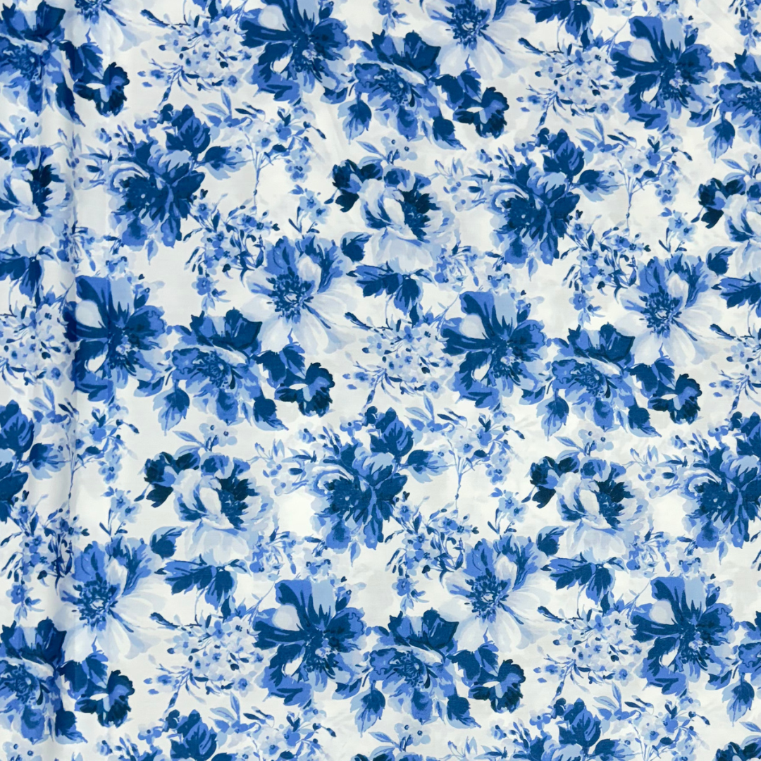 Buy Poplin Aqua Blue Floral White Base Printed Fabric