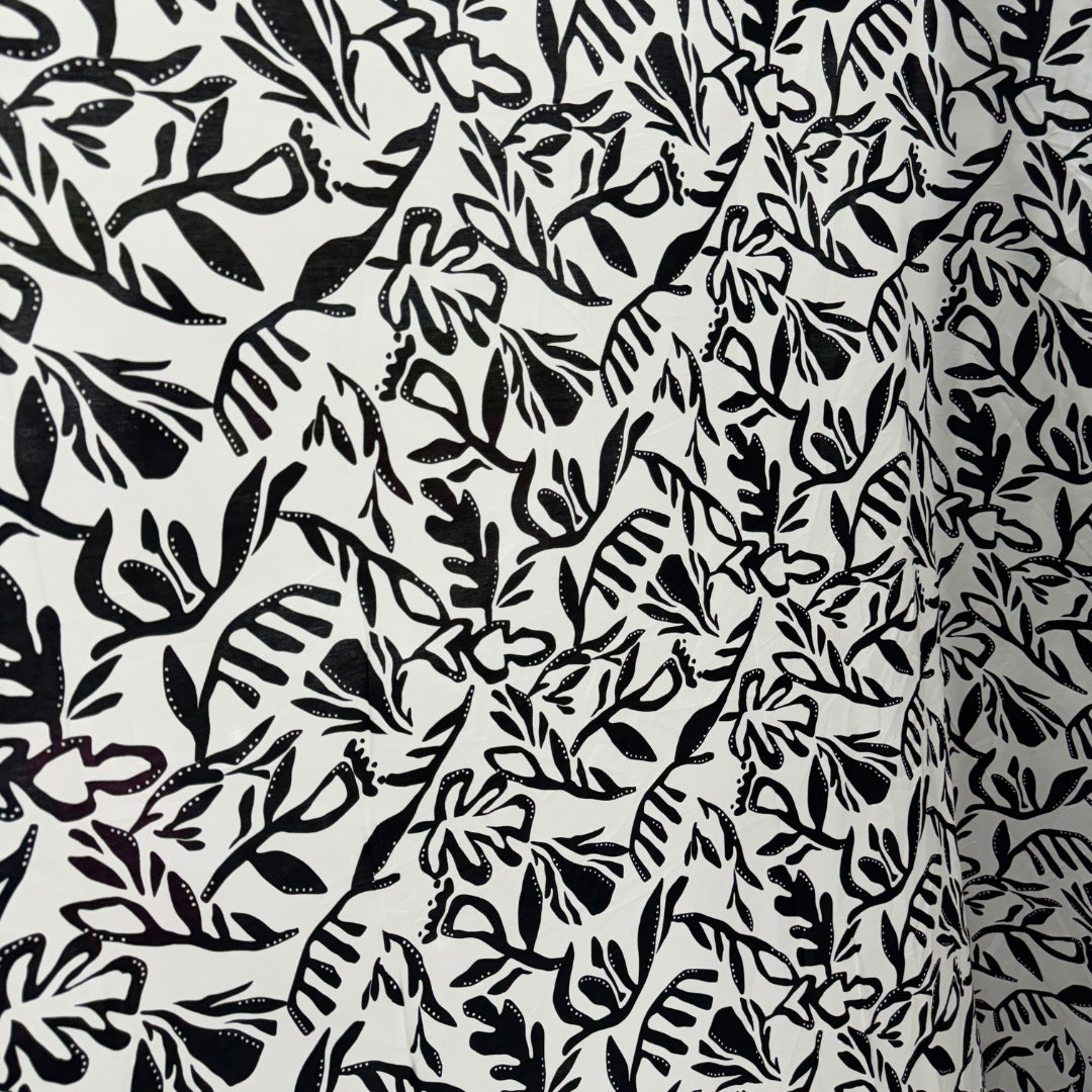 Poplin B&W Small Tropical Fabric