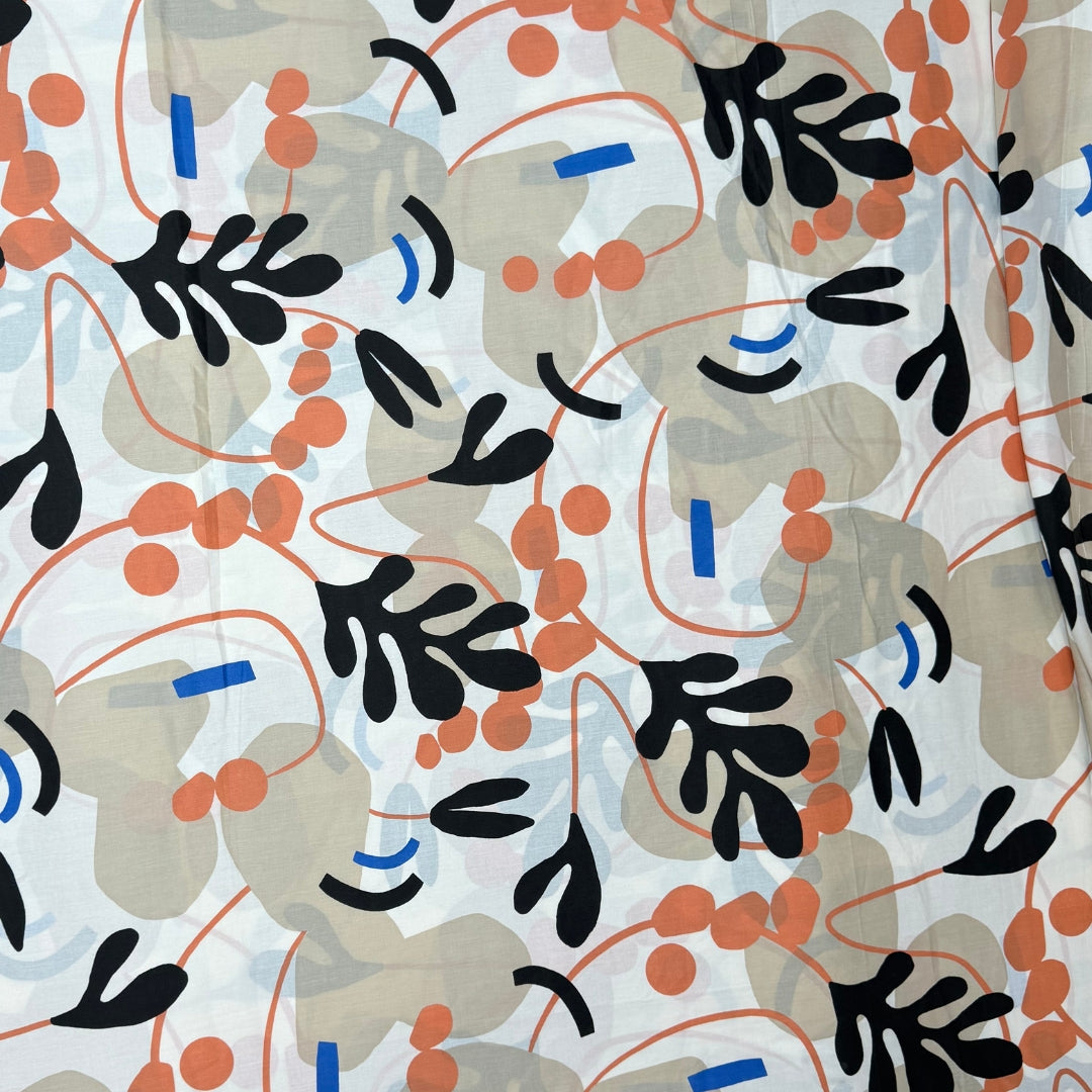 Buy Poplin Abstract Algae & Lines Printed Fabric