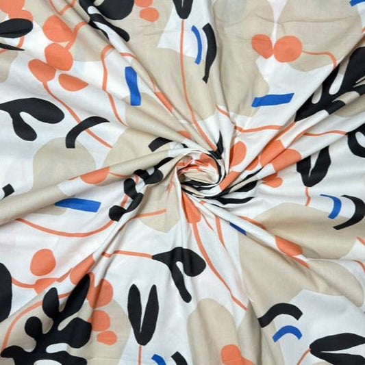 Buy Poplin Abstract Algae & Lines Printed Fabric