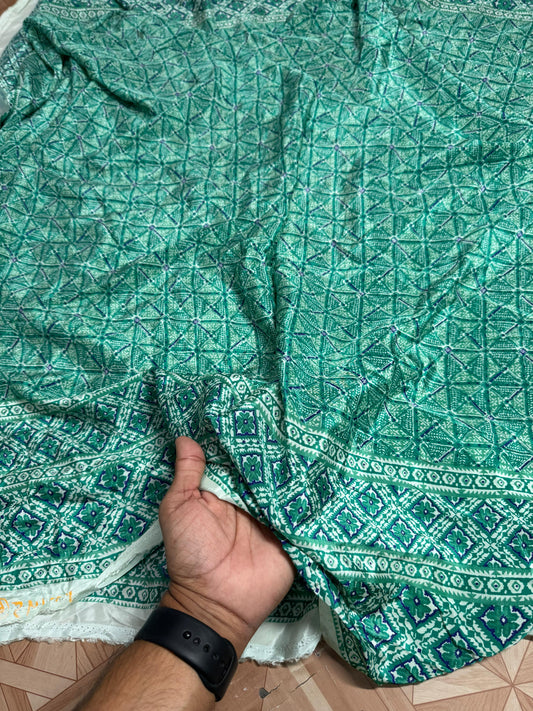 Buy Natural Silk Mint Bandhani Printed border Fabric