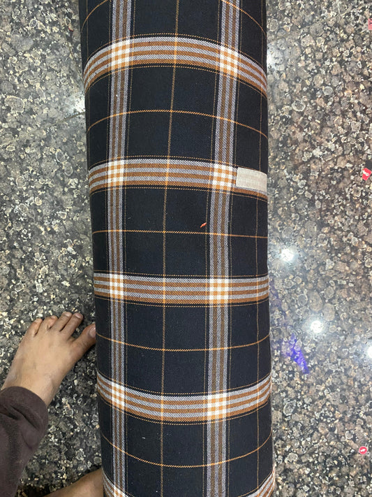 Buy Cotton Twill Black Base Yellow Check Fabric