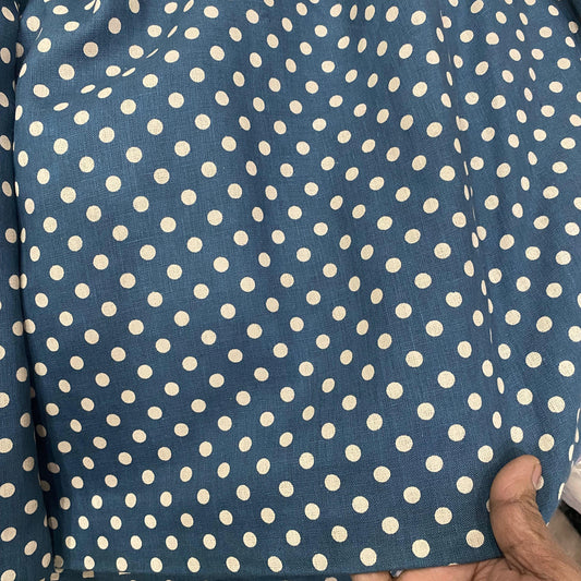 Buy pure Linen Blue Polka Dot Print Fabric