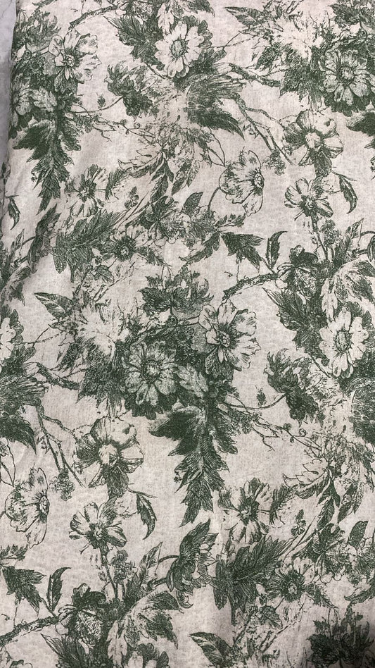 Buy Cotton Viscose Toile Aesthetic Green Flower Fabric
