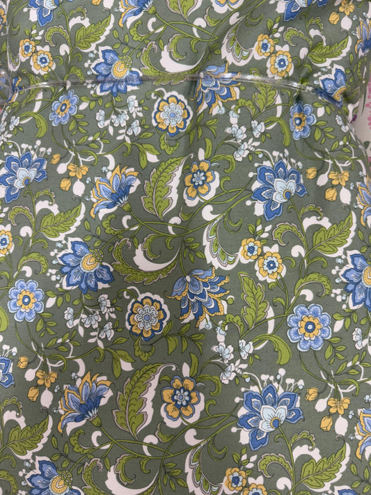Buy Cotton Twill Lycra Green Vintage Jacobean Printed Fabric