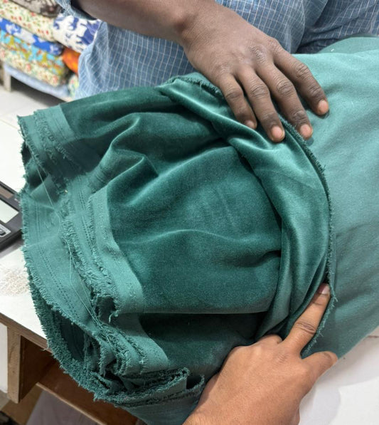Buy Solid Dirty Green Cotton Velvet Fabric - MAF 