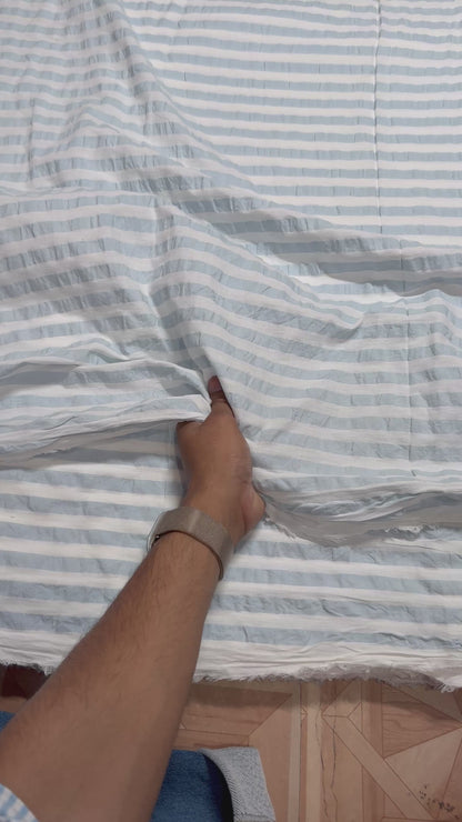 Premium Seersucker Mint Blue & White Stripe Fabric