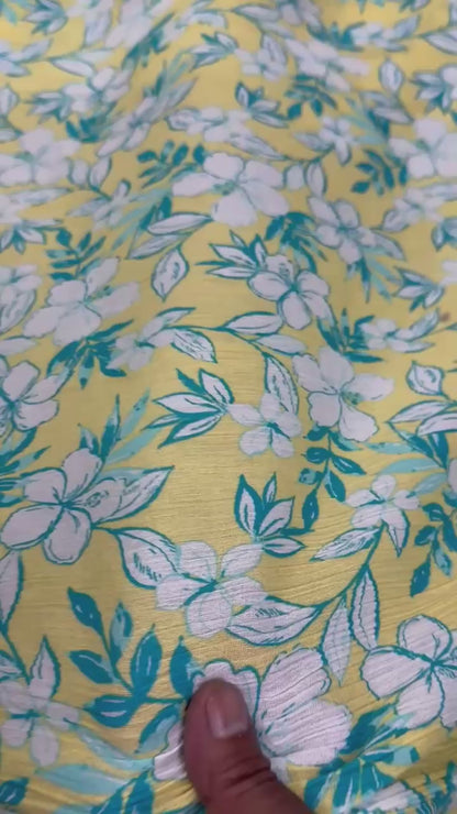 Buy Crinkled Crepe Yellow Bloom Whisper Printed Fabric