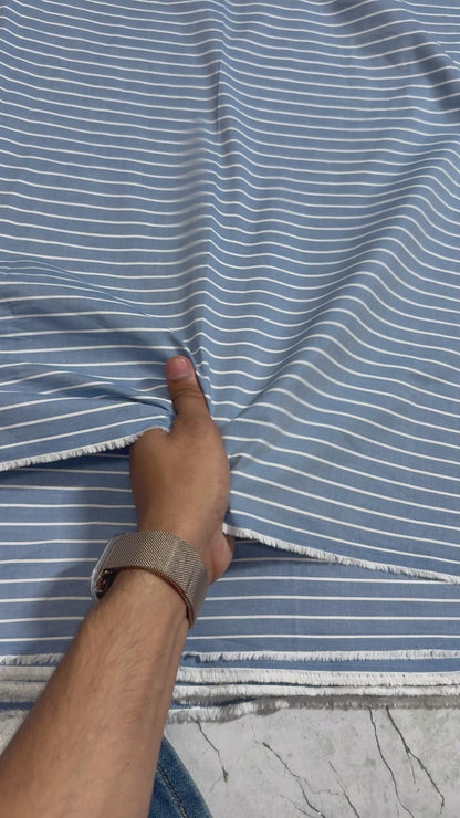 Buy Premium Cotton Arvind Mill Blue White Stripe Printed Fabric