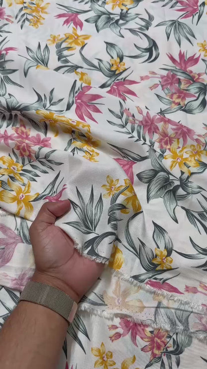 Buy Viscose Rayon Long Leaf Printed Fabric