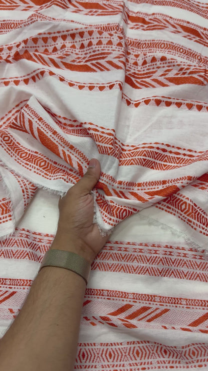 Buy Pure Linen Jacquard Orange Stripe Design Fabric