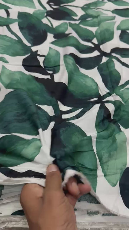 Buy Cotton Viscose Dark Green Leaf Fabric