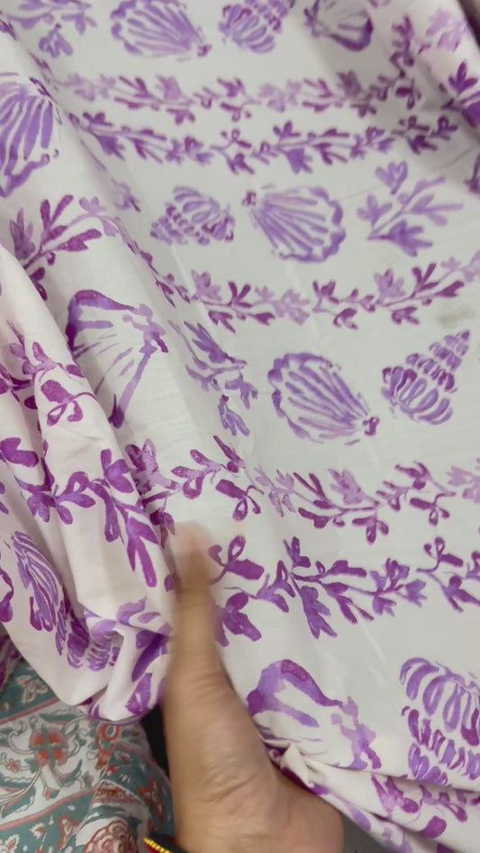 Buy Cotton Poplin White Base Sea Shell Printed Fabric