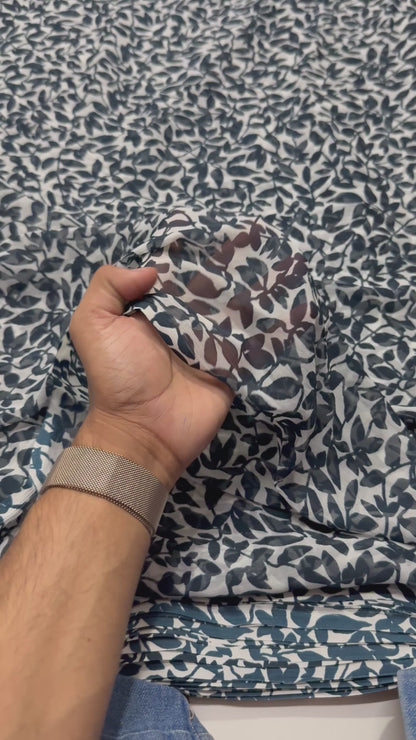 Buy Viscose Chiffon Black Leaf Printed Fabric