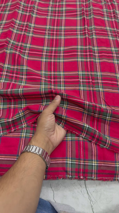 Buy Rare Cotton Twill Red Green Check Fabric