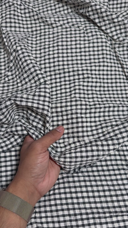 Premium Dobby Seersucker Gingham Black & White Check Fabric