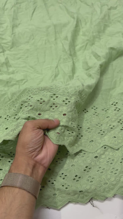 Buy Cotton Hakoba Sage Green 4 Flower Border Embroidery Fabric