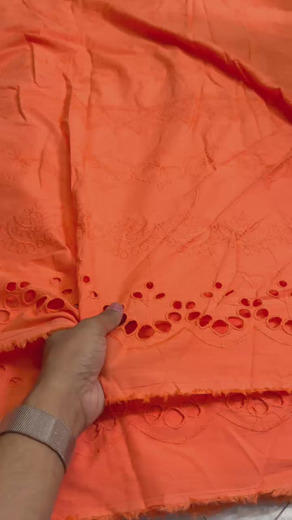 Buy Cotton Hakoba Orange Below Embroidery