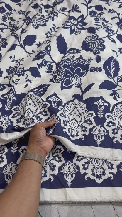 Buy Poplin Toile Blue Printed Premium Fabric