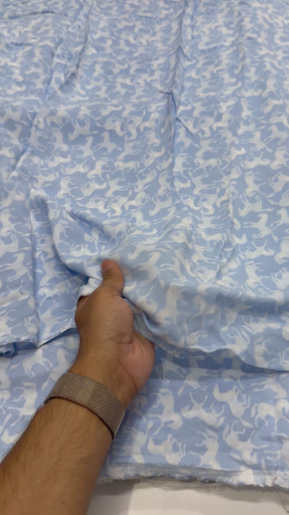Buy Natural Viscose Crepe Horse Printed Fabric