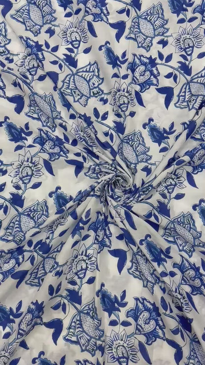 Buy cambric Cotton Blue Shrub Printed Fabric