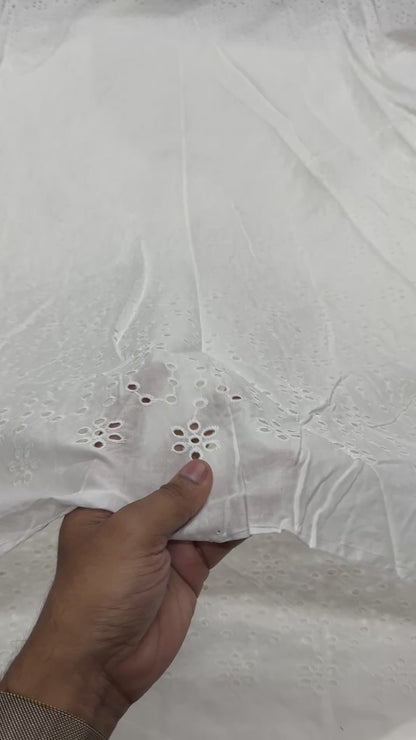 Buy Pure Cotton White Hakoba Flower Chain Layer Cutwork Embroidery Fabric