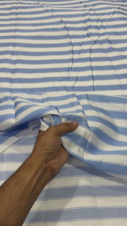 Buy Cotton Twill Satin Light Blue Dual Stripe Fabric